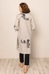 Shop_RANNA GILL_Gray Linen Embroidery Round Neck Grey Stripe Asteria Tunic _at_Aza_Fashions