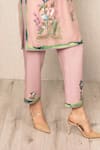 RANNA GILL_Pink Linen Embroidery Split V-neck Florica Kurta Set _Online_at_Aza_Fashions