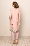 Shop_RANNA GILL_Pink Linen Embroidery Split V-neck Florica Kurta Set _at_Aza_Fashions