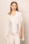 RANNA GILL_Gray Georgette Designer Zehra Co-ord Cape And Pant Set _Online_at_Aza_Fashions