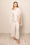 RANNA GILL_Gray Georgette Designer Zehra Co-ord Cape And Pant Set _at_Aza_Fashions