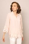 Buy_RANNA GILL_Pink Crepe Embroidery Collared Blend Top _at_Aza_Fashions