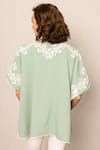 Shop_RANNA GILL_Green Embroidery V-neck Crinkle Top _at_Aza_Fashions