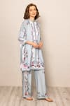 RANNA GILL_Sky Blue Embroidery Round Neck Floral Print Tunic _Online_at_Aza_Fashions