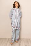 Shop_RANNA GILL_Sky Blue Embroidery Round Neck Floral Print Tunic _Online_at_Aza_Fashions