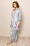RANNA GILL_Sky Blue Embroidery Round Neck Floral Print Tunic _at_Aza_Fashions