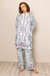 Buy_RANNA GILL_Sky Blue Embroidery Round Neck Floral Print Tunic _at_Aza_Fashions