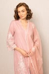 Buy_RANNA GILL_Pink Polyester Embroidery V-neck Elira Tunic Set _Online_at_Aza_Fashions