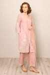 Shop_RANNA GILL_Pink Polyester Embroidery V-neck Elira Tunic Set _Online_at_Aza_Fashions