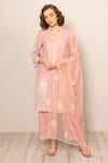 Buy_RANNA GILL_Pink Polyester Embroidery V-neck Elira Tunic Set _at_Aza_Fashions