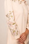Buy_RANNA GILL_Peach Polyester Embroidery Round Neck Eliana Top _Online_at_Aza_Fashions