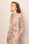 Buy_RANNA GILL_Beige Polyester Embroidery V-neck Floral Mallow Kurta Set _Online_at_Aza_Fashions