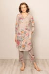 Buy_RANNA GILL_Beige Polyester Embroidery V-neck Floral Mallow Kurta Set _at_Aza_Fashions