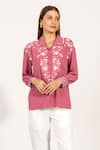 Buy_RANNA GILL_Pink Georgette Embroidery Collared Viara Top _Online_at_Aza_Fashions