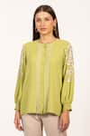Buy_RANNA GILL_Green Georgette Embroidery Round Neck Avelina Top _at_Aza_Fashions