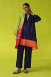 Buy_ROZA_Multi Color Chanderi Split V-neck Block Party Tunic _Online_at_Aza_Fashions