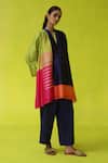 Shop_ROZA_Multi Color Chanderi Split V-neck Block Party Tunic _Online_at_Aza_Fashions