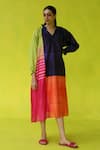 Buy_ROZA_Multi Color Chanderi, Cotton V-neck Block Party Dress _at_Aza_Fashions