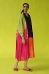Buy_ROZA_Multi Color Chanderi, Cotton V-neck Block Party Dress _Online_at_Aza_Fashions