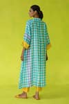 Shop_ROZA_Aqua Chanderi Round Neck Checkered Kurta Set _at_Aza_Fashions