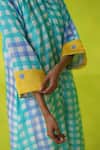 ROZA_Aqua Chanderi Round Neck Checkered Kurta Set _at_Aza_Fashions