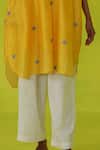 ROZA_Yellow Chanderi, Cotton Tassels Mandarin Collar Polka Dot Kurta Set _Online_at_Aza_Fashions