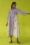 Shop_ROZA_Ivory Chanderi, Cotton Embroidery Collared Seminyak Midi Dress _Online_at_Aza_Fashions