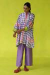 Buy_ROZA_Purple Chanderi, Cotton Collared Checkered Tunic With Inner Slip _Online_at_Aza_Fashions