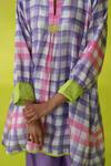 Shop_ROZA_Purple Chanderi, Cotton Collared Checkered Tunic With Inner Slip _Online_at_Aza_Fashions