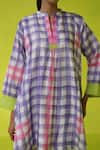 ROZA_Purple Chanderi, Cotton Collared Checkered Tunic With Inner Slip _at_Aza_Fashions