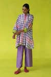 Buy_ROZA_Purple Chanderi, Cotton Embroidery Mandarin In- Out Tunic And Pants _at_Aza_Fashions