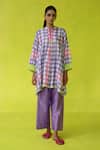 ROZA_Purple Chanderi, Cotton Embroidery Mandarin In- Out Tunic And Pants _Online_at_Aza_Fashions