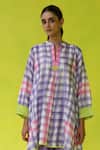 Buy_ROZA_Purple Chanderi, Cotton Embroidery Mandarin In- Out Tunic And Pants 