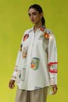 Buy_ROZA_White Poplin, Linen Collared California Peaches Oversized Shirt And Pants _Online_at_Aza_Fashions