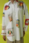 ROZA_White Poplin, Linen Collared California Peaches Oversized Shirt And Pants _at_Aza_Fashions