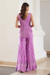 Shop_Label Sanya Gulati_Pink Georgette Sequins, Beads V-neck Bubblegum Embellished Kurta Set _at_Aza_Fashions