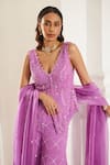 Buy_Label Sanya Gulati_Pink Georgette Sequins, Beads V-neck Bubblegum Embellished Kurta Set _Online_at_Aza_Fashions