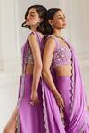 Shop_Label Sanya Gulati_Pink Georgette Sequins, Pearls, Stones, Beads Bubblegum Pre-draped Saree Set _Online_at_Aza_Fashions