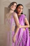 Buy_Label Sanya Gulati_Pink Georgette Sequins, Pearls, Stones, Beads Bubblegum Pre-draped Saree Set 