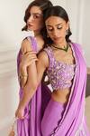 Shop_Label Sanya Gulati_Pink Georgette Sequins, Pearls, Stones, Beads Bubblegum Pre-draped Saree Set 