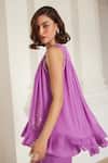 Label Sanya Gulati_Pink Georgette Sequins, Cut Work Round Neck Bubblegum Kurta Sharara Set _Online_at_Aza_Fashions