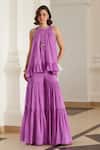 Buy_Label Sanya Gulati_Pink Georgette Sequins, Cut Work Round Neck Bubblegum Kurta Sharara Set _at_Aza_Fashions