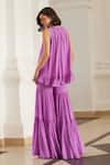 Shop_Label Sanya Gulati_Pink Georgette Sequins, Cut Work Round Neck Bubblegum Kurta Sharara Set _at_Aza_Fashions