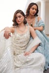 Label Sanya Gulati_Blue Silk Organza Mirrors, Sequins, Stones V-neck Designer Powder Lehenga Set _at_Aza_Fashions