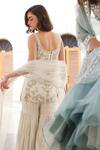 Label Sanya Gulati_Blue Silk Organza Mirrors, Sequins, Stones V-neck Designer Powder Lehenga Set _Online
