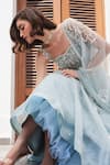 Buy_Label Sanya Gulati_Blue Silk Organza Pearls, Sequins, Stones Powder Embellished Lehenga Set _Online_at_Aza_Fashions