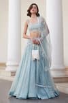Buy_Label Sanya Gulati_Blue Silk Organza Pearls, Sequins, Stones Powder Embellished Lehenga Set _at_Aza_Fashions