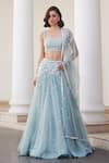 Buy_Label Sanya Gulati_Blue Silk Organza Pearls, Sequins, Stones Powder Embellished Lehenga Set 