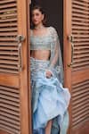 Label Sanya Gulati_Blue Silk Organza Pearls, Sequins, Stones Powder Embellished Lehenga Set _Online