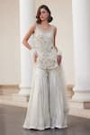 Buy_Label Sanya Gulati_White Georgette Cut Work, Sequins Round Neck Designer Pearl Kurta Set _at_Aza_Fashions